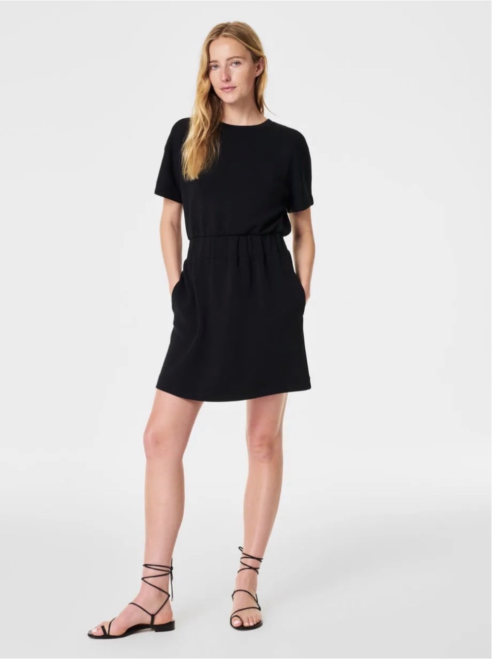 SPANX Black Short-Sleeve Elastic-Waist Mini Dress